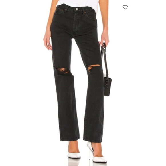 RE/DONE Jeans Womens Originals High Rise Loose Washed Black Rips Button Fly 27 - Picture 1 of 16